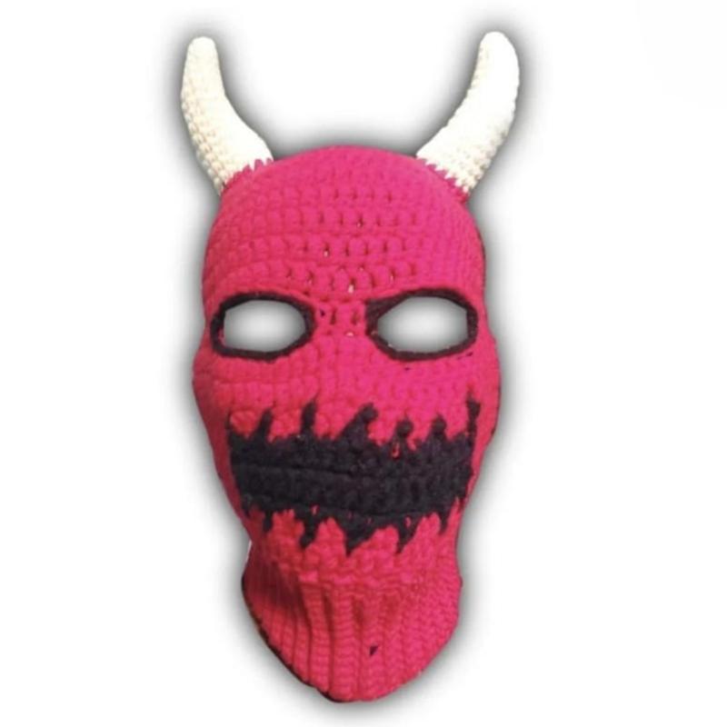 Knit Full Face Balaclava Hiking Scarves Devil Horn Balaclava Ski Halloween Hat