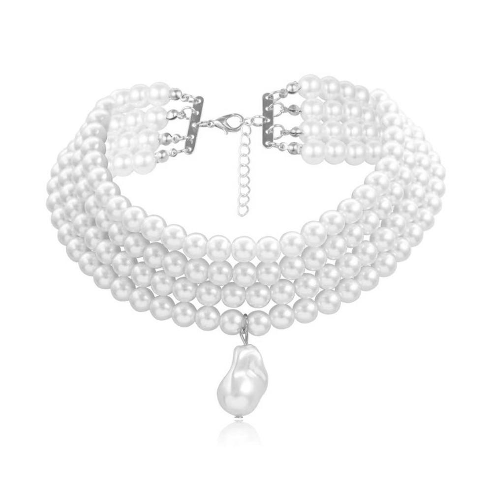 

Gorgeous Multilayers Imitation Pearl Choker Necklaces for Women Simplicity Temperament Irregular Pearls Pendant Neckchain