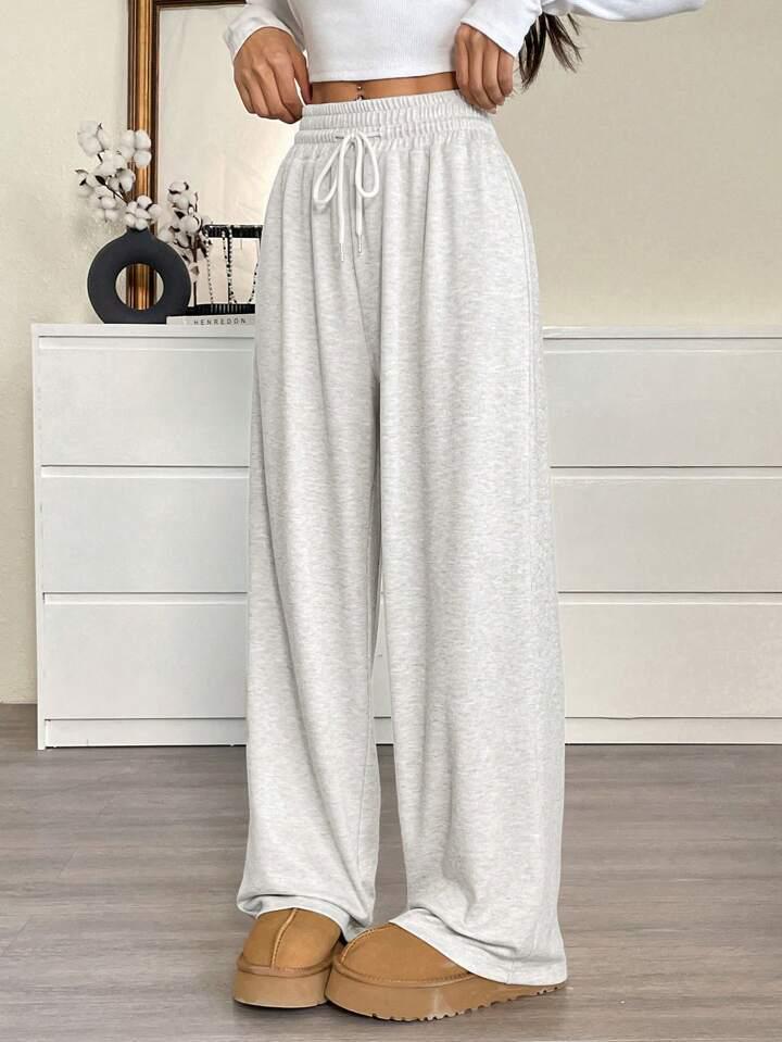 European & American High-Waisted Casual Belted Wide-Leg Pocket Pants Large