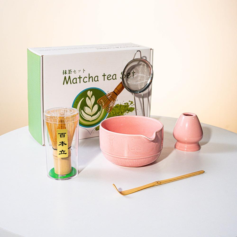 5/8Pcs Ceramic Matcha Bowl Set Reusable with Pouring Spout Green Tea Brewing Cup Japanese Matcha Set