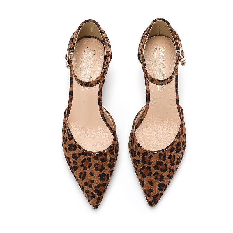 Jesień nowość szpiczasty nosek płytki dekolt profesjonalne dojazdowe gruby obcas szpilki damskie jedno paski klamra panterka seksowne buty damskie