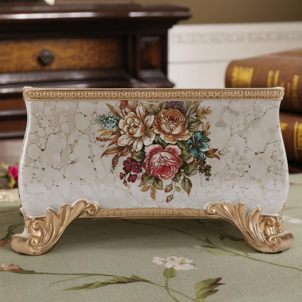 Vintage Floral Resin Tray Remote Control Holder & Desk Organizer Three Compartment Storage Box  Table Home Decor
