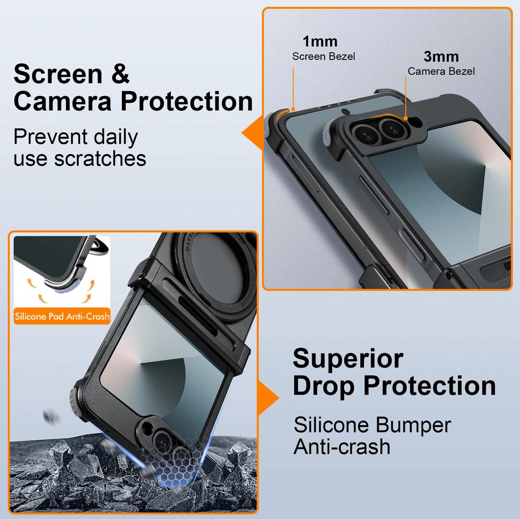 Oatsbasf for Samsung Galaxy Z Flip 6 Phone Case with 360° Rotation Stand Metal Magnetic Frameless Shockproof Protective Cover