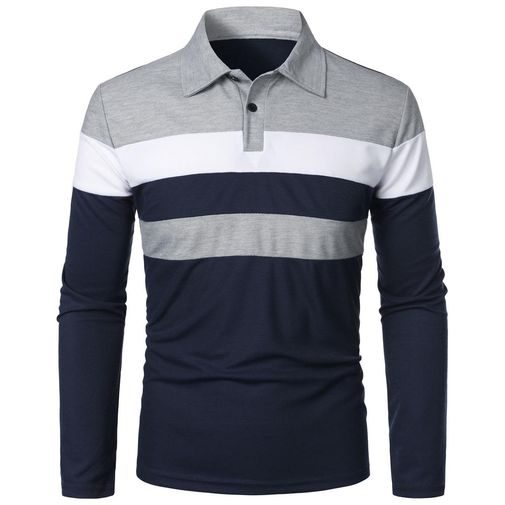 Moda Uomo Taglie Forti Primavera e Autunno Top a Righe Color-Block Camicia a Maniche Lunghe con Bottoni e Collo a Revers
