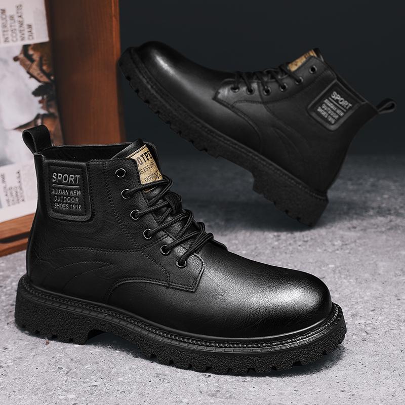 Stylish Leather Men's Ankle Boots Comfortable High Top Shoes for Man Winter Autumn Motorcycle Boots Retro Sneakers Outdoor Botas