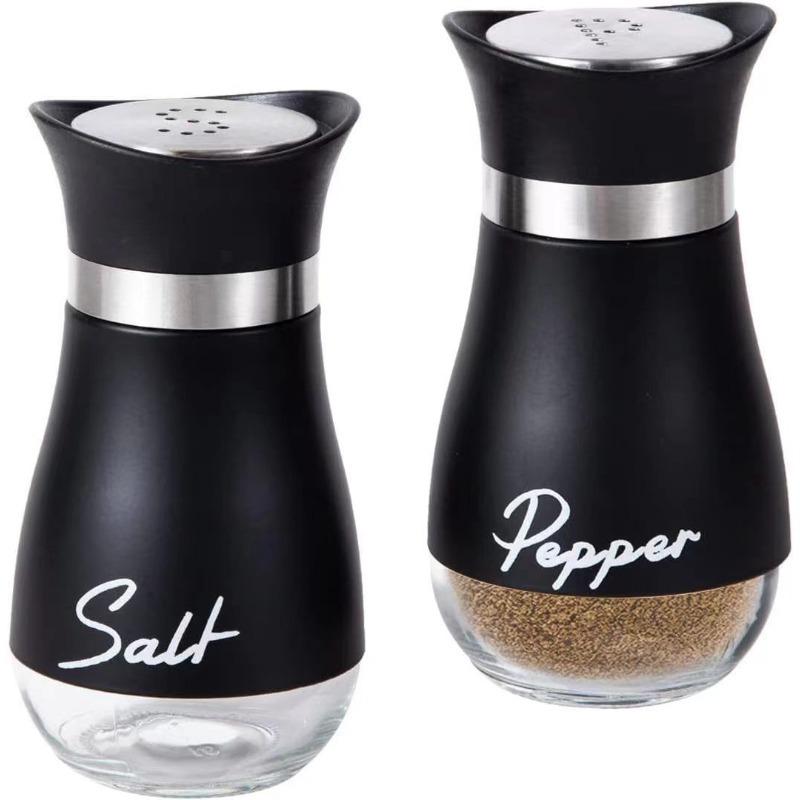 2pcs Salt and Pepper Shakers Set Glass Bottom Salt Pepper Shaker with Stainless Steel Lid Kitchen Decor and Accessories