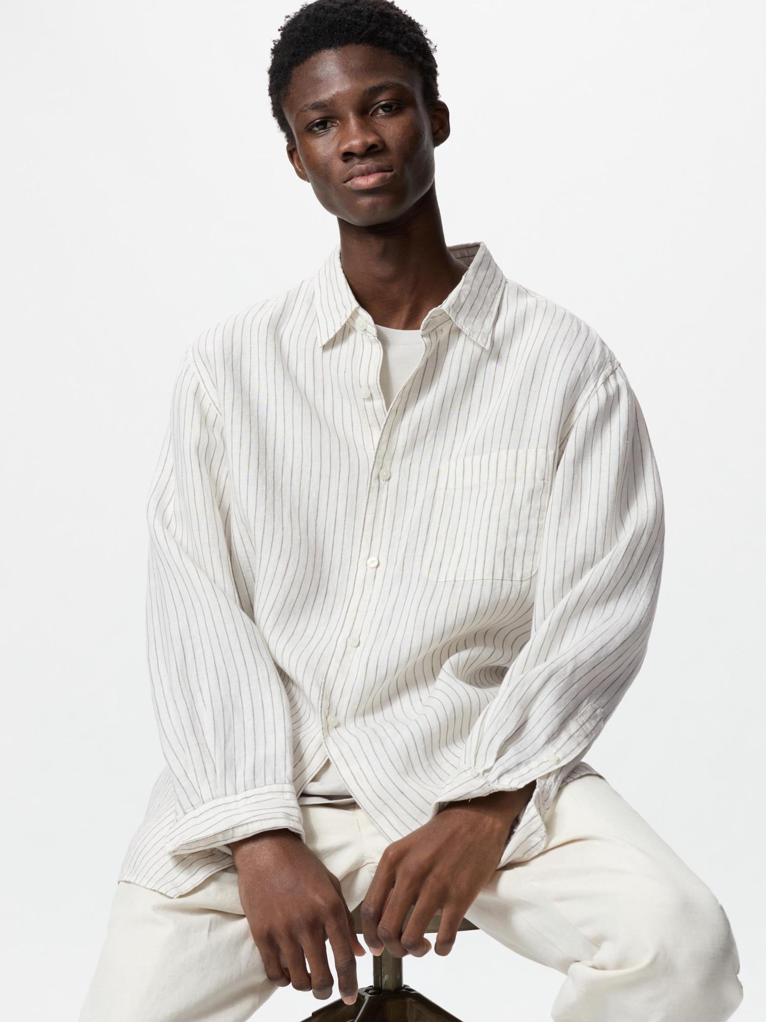 

Рубашка Uniqlo Premium Linen с длинным рукавом в полоску A 01 OFF WHITE/UNISEX L