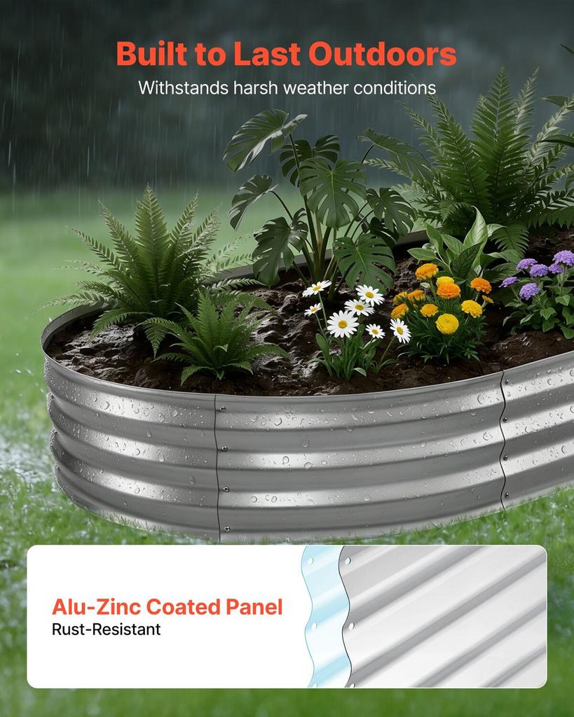 Galvanized Raised Garden Bed, 240 X 120 X 30 Cm, Oval Metal Planter Box Kit Outdoor, Bottomless Elevated Garden Box with Gloves, Rustproof Alu-Zinc,