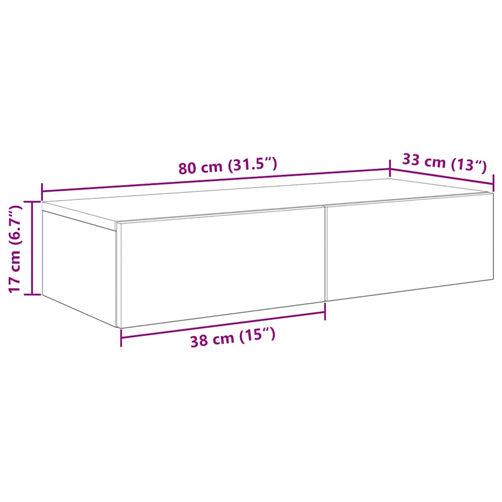 Wall Mounted Shelf with Drawers Concrete Grey 80 x 33 x 17 cm Engineered Wood