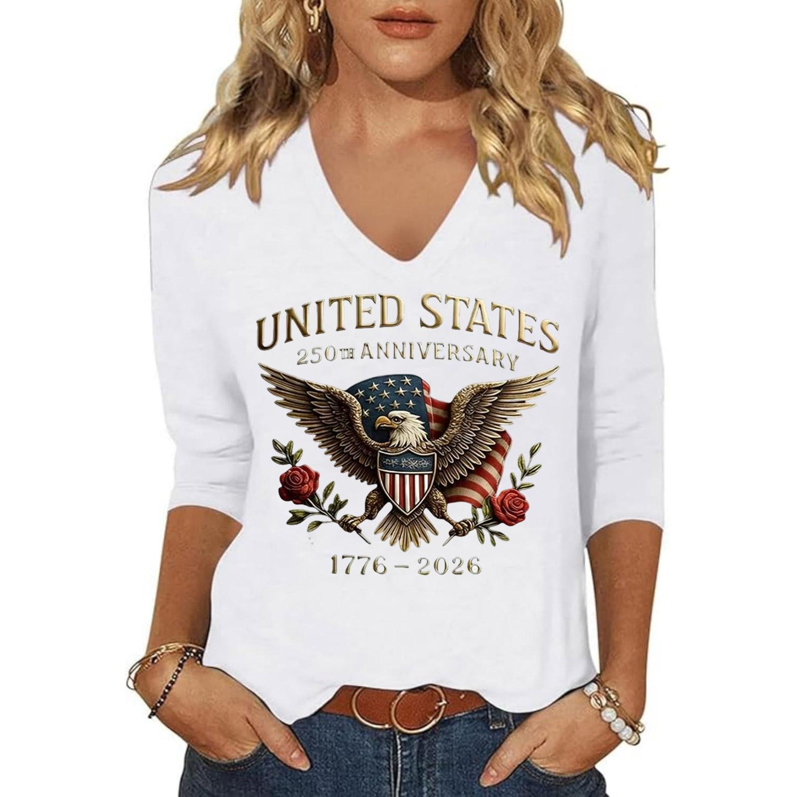 

Women s Casual V Neck Shirt United States 250th Anniversary Graphic Print 1776 2026 Commemorative Top Lightweight Comfortable Fit XL білий