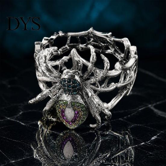 Personalized Daily Accessory Vintage Rhinestone Spider Bracelet, Gothic Punk Adjustable Stretch Bangle Cool Rock Soul Wristband for Men Women,