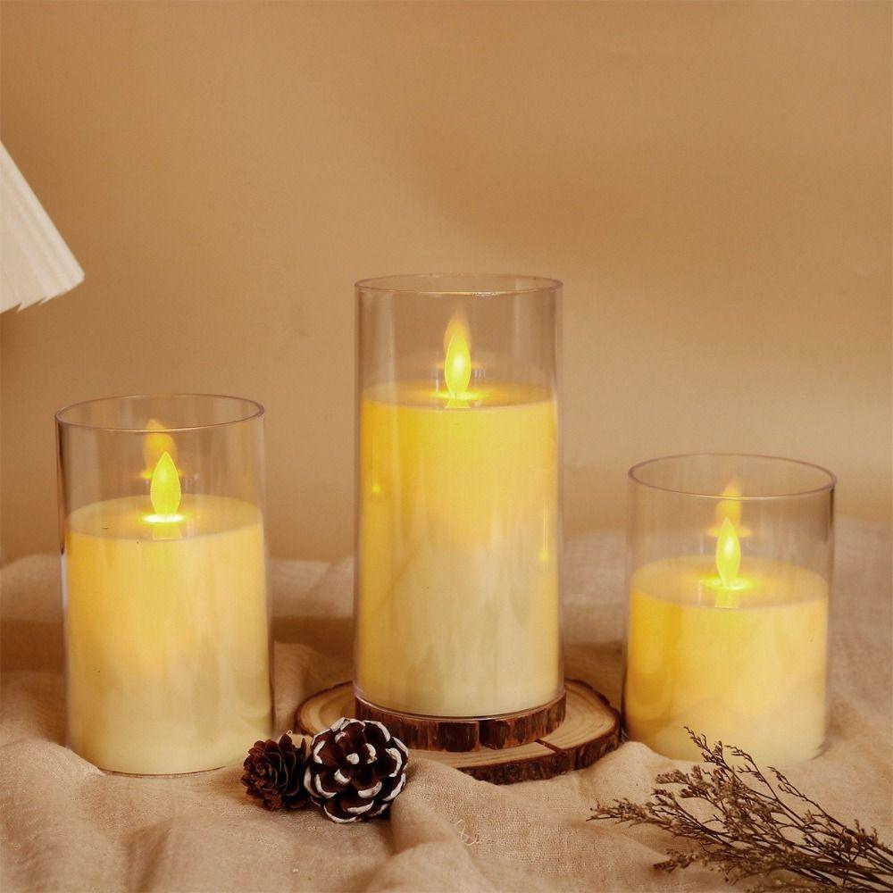 Simulation LED Flameless Candles Light Acrylic Night Light Candles Lamp  Festival Celebration