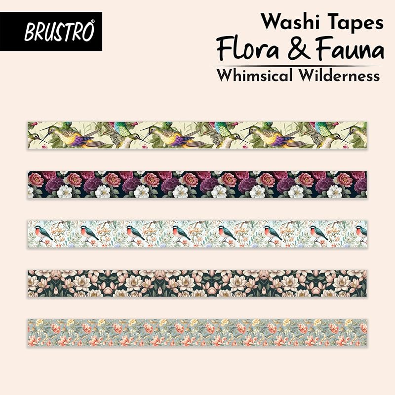 

Маскировочные ленты Brustro Washi «Флора и фауна», оттенок, 15 мм x 5 м (Набор из 5) Flora & Fauna