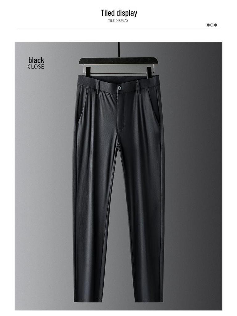 2026 Spring/Summer High-Quality Ice Silk Striped Business Casual Men's Pants Luxury Suit Trousers