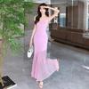 Summer Korean Style Women's Clothing Sleeveless Sweater Dress Tank Knit Long Dress with Fish Tail Woman Dresses