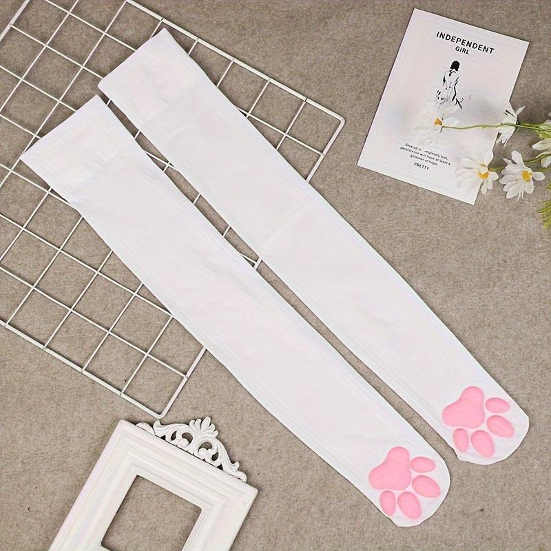 [Cute Cat Socks] Cute 3D Cat Paw Over-the-Knee Socks | 1 Pair Women's Black Silicone Cosplay Socks with Pink Pads, Soft Fabric Construction