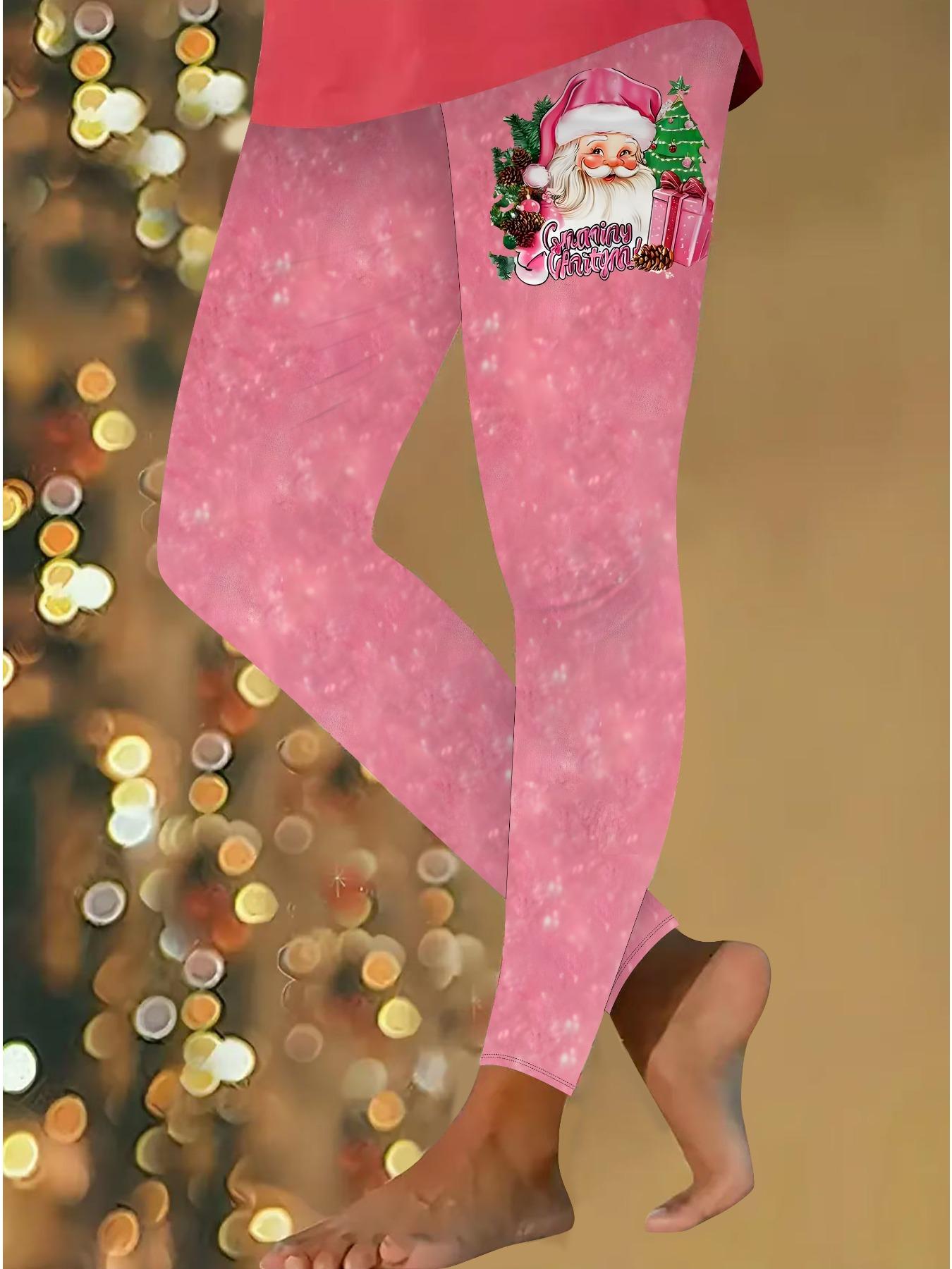 

Жіночі різдвяні легінси для йоги з принтами, еластичні, для фітнесу, бігу, спортзалу, активного відпочинку XXL рожевий