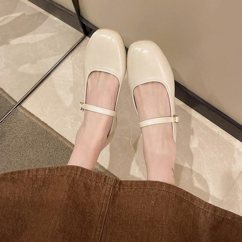 Soft Leather Mary Jane Shoes Women's Autumn New Square Heel Single Shoes Fashion with Skirt Square Head Medium Heel Small Leather Shoes