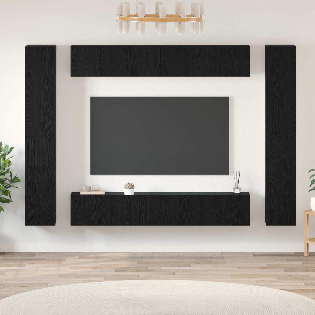 TV Cabinet Set 10 pcs Black Oak Effect Particleboard