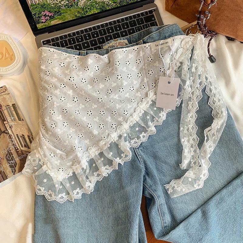 New Triangle Short Skirt Half Skirt Butt Curtain Skirt Lace Trim Small Apron Knitting Lace Stacked Ins Korean Spring Headscarf