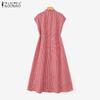 ZANZEA Women Casual Round Neck Summer Sleeveless Plaid Print Dress