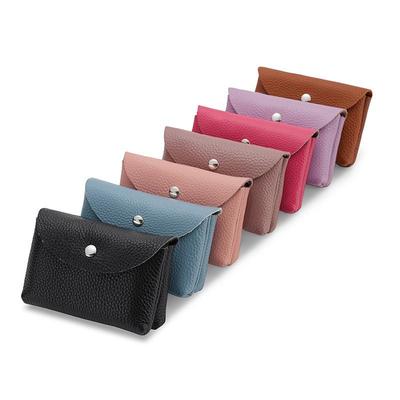 Mini portamonete in vera pelle, Portafoglio da donna in pelle bovina, Grana litchi, Borsa in pelle morbida