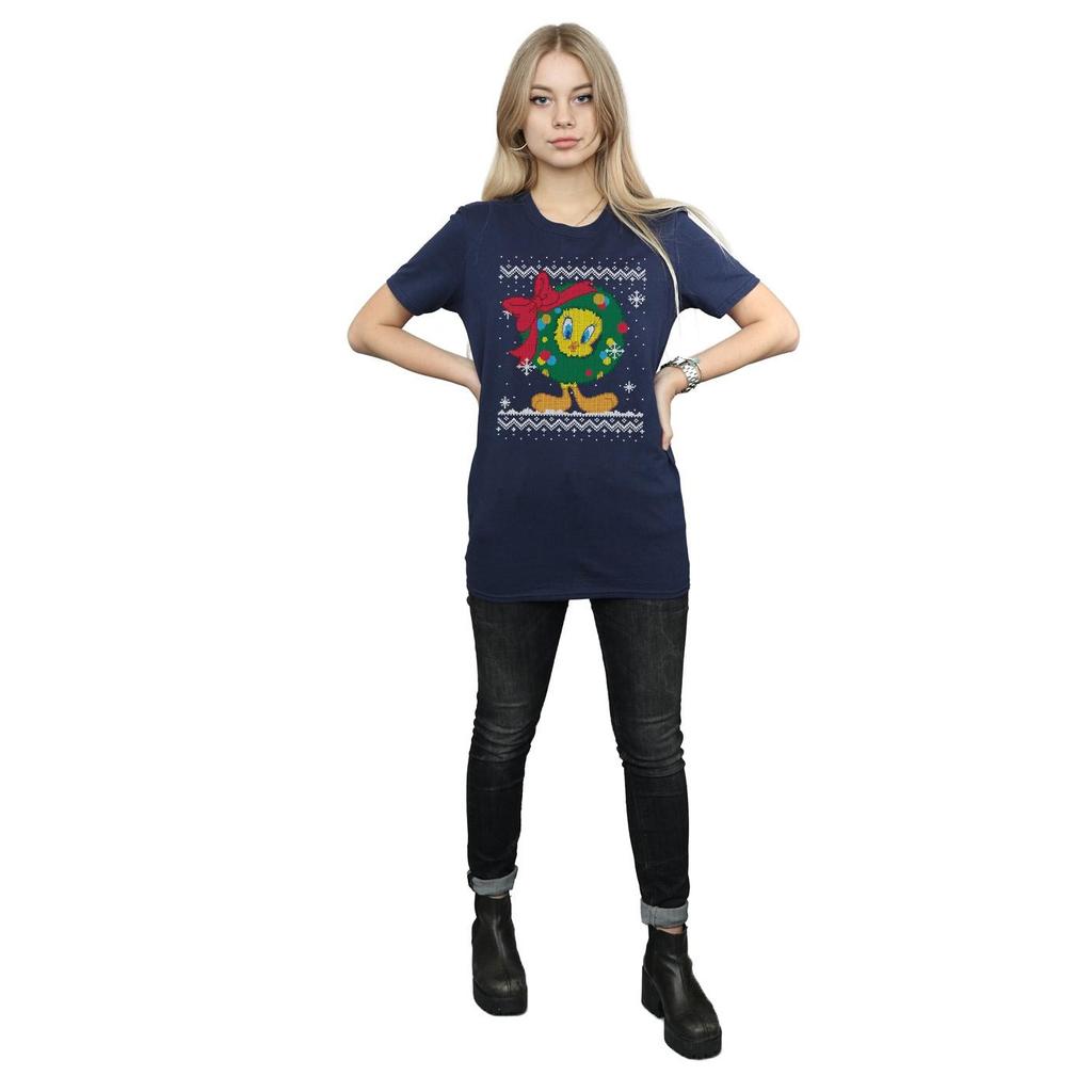 Looney Tunes Womens/Ladies Tweety Pie Christmas Fair Isle Cotton Boyfriend T-Shirt