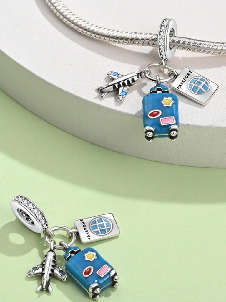 Charms Plata Travel Suitcaseair Balloon Bead Copper Plated Fit Charms Copper Original Bracelet For Jewelry Making Diy Charm