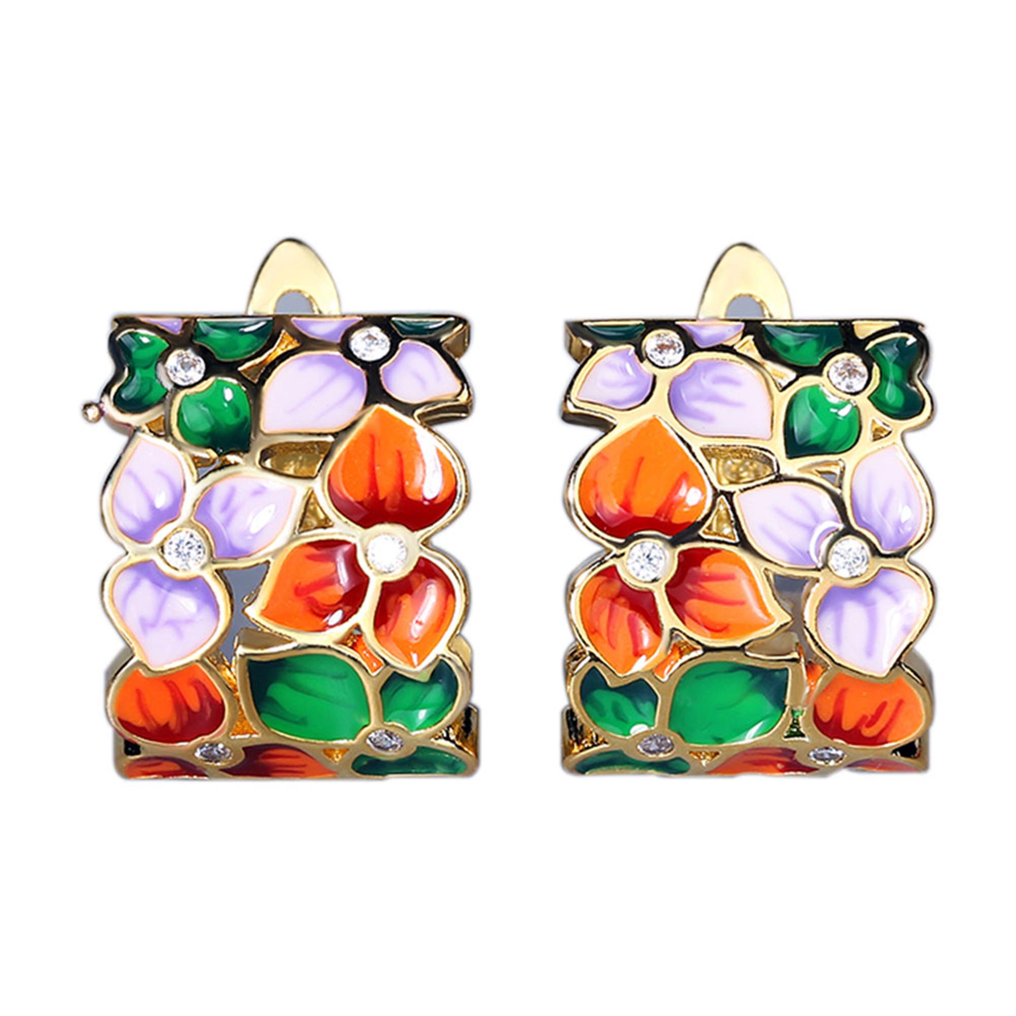 

Женские классические серьги Цветочные серьги Красочные модные ювелирные изделия ручной работы с эмалью Элегантные аксессуары для вечеринок Рождественские подарки Женские серьги разноцветный