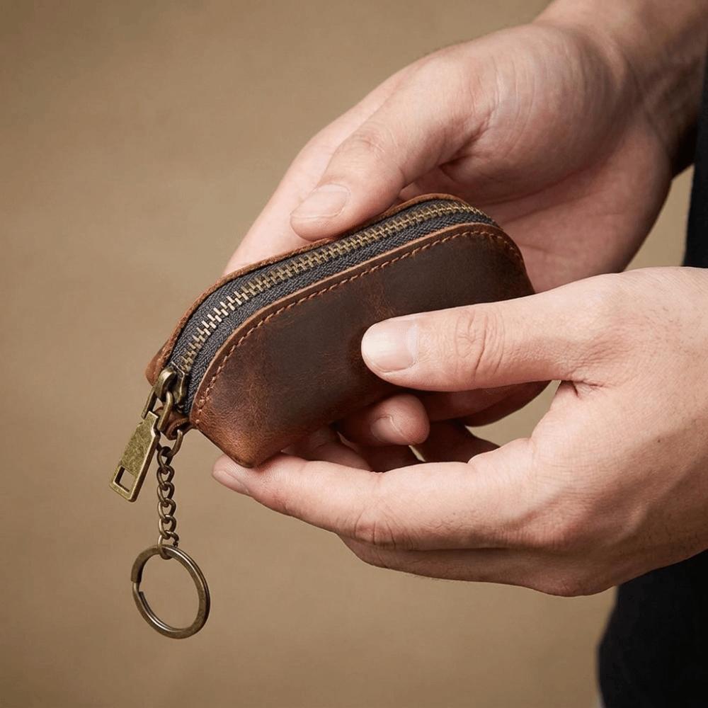 Anti-lost Men Key Ring Pouch Thin Car Key Bag Small Hanging Pouch Mini Leather Coin Purse Shopping
