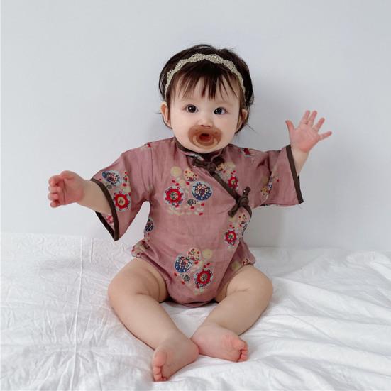 

Детский Cheongsam с цветочным принтом, элегантный ретро детский костюм Тан, комбинезон для дня рождения