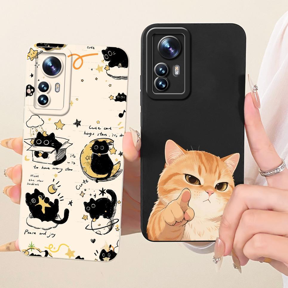 Phone Case For Xiaomi 12 12x 12s 12T Pro 12 Lite Casing Liquid Silicone Cartoon Dragon Funny Cat Seabeach Pattern Back Cover