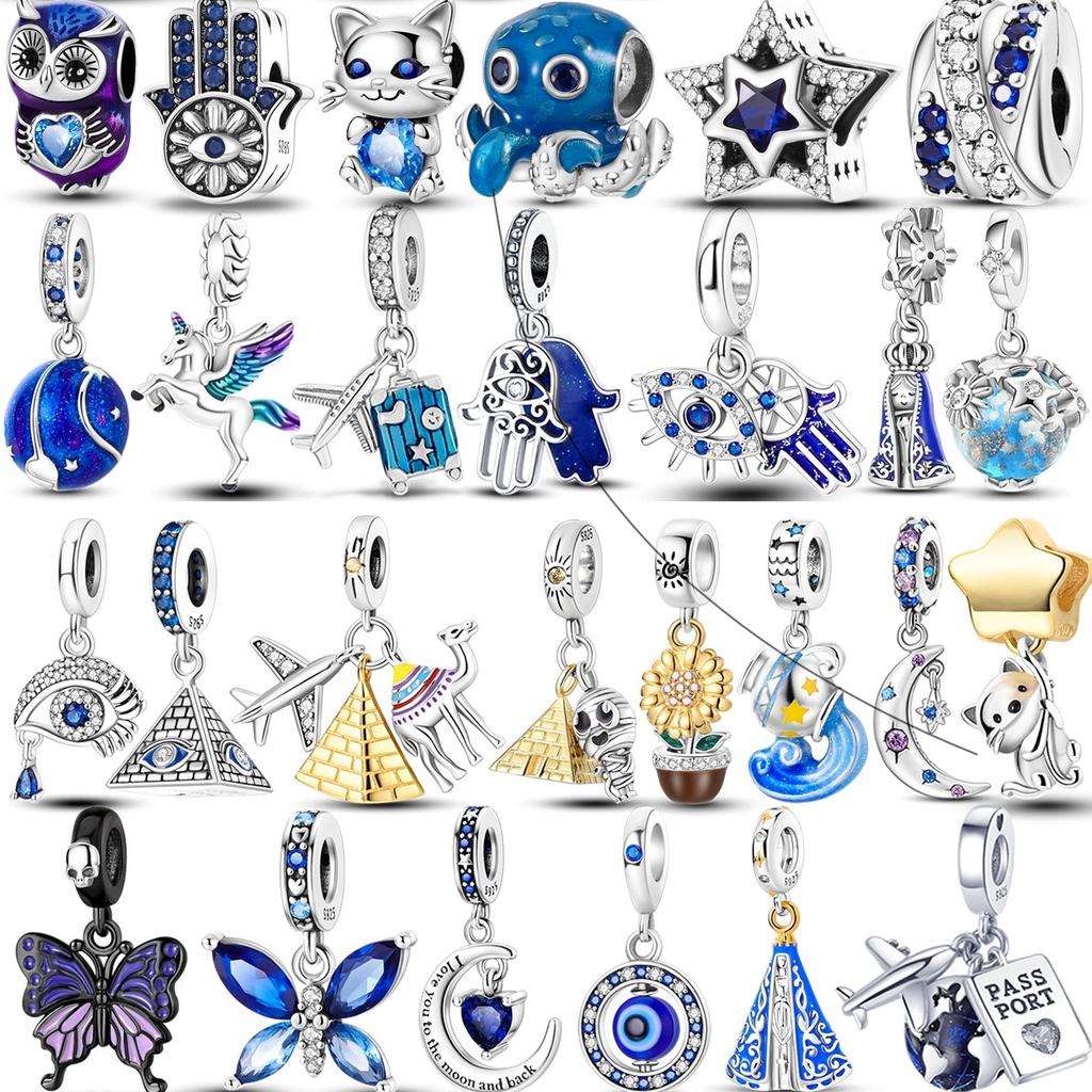 Copper Blue Color Charms Beads Devil'S Eye Pyramid Earth Butterfly Dangle Fit Original Fashion Bracelet Diy Jewelry