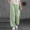 Summer Cotton Linen Literary Vintage Ankle Tie Pants Women's Loose Solid Color Versatile Casual Lantern Long Pants