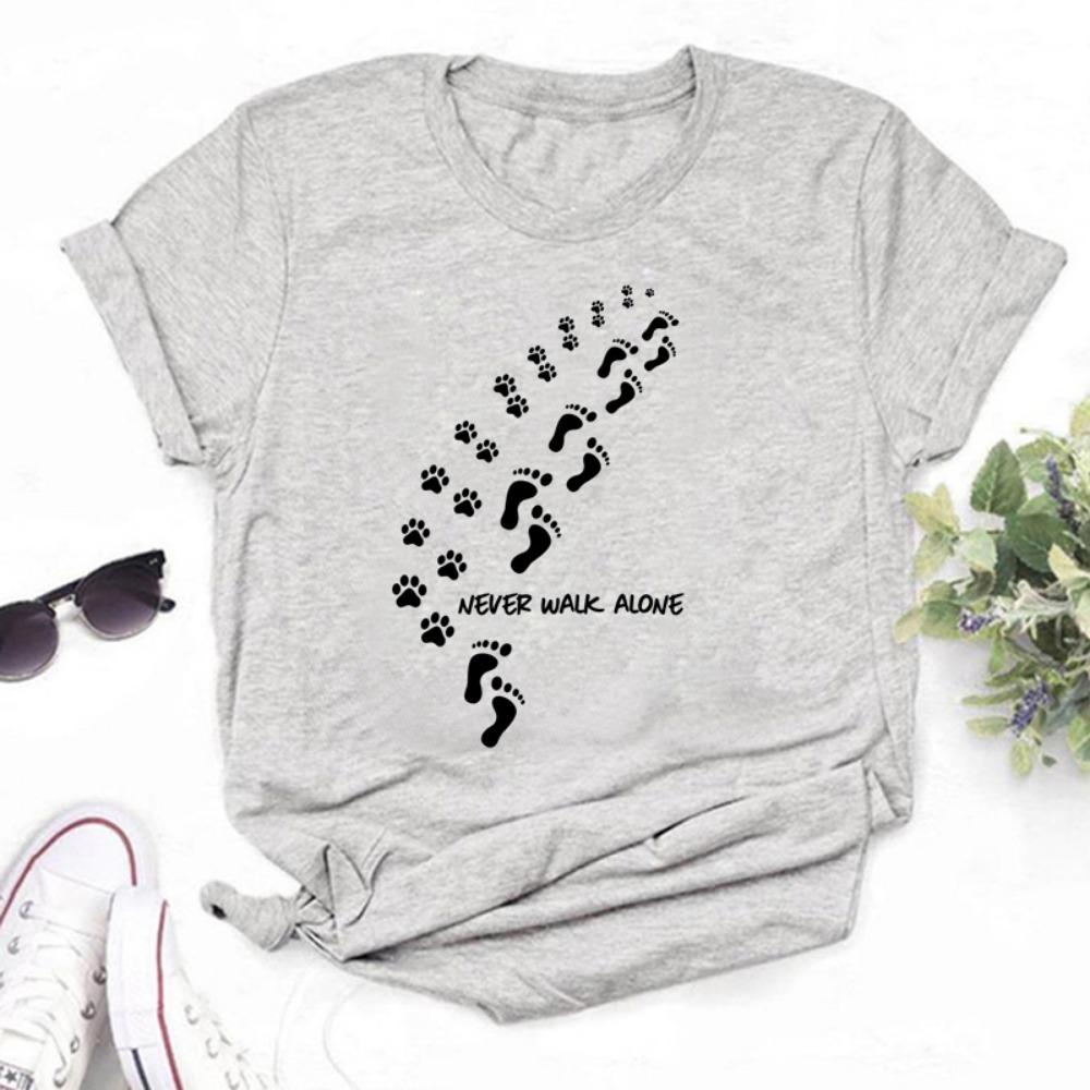 Maycaur T-shirt met hondenpootjesprint Grappig dames T-shirt Losse zomer T-shirts Harajuku Esthetische zwarte tops Casual dameskleding
