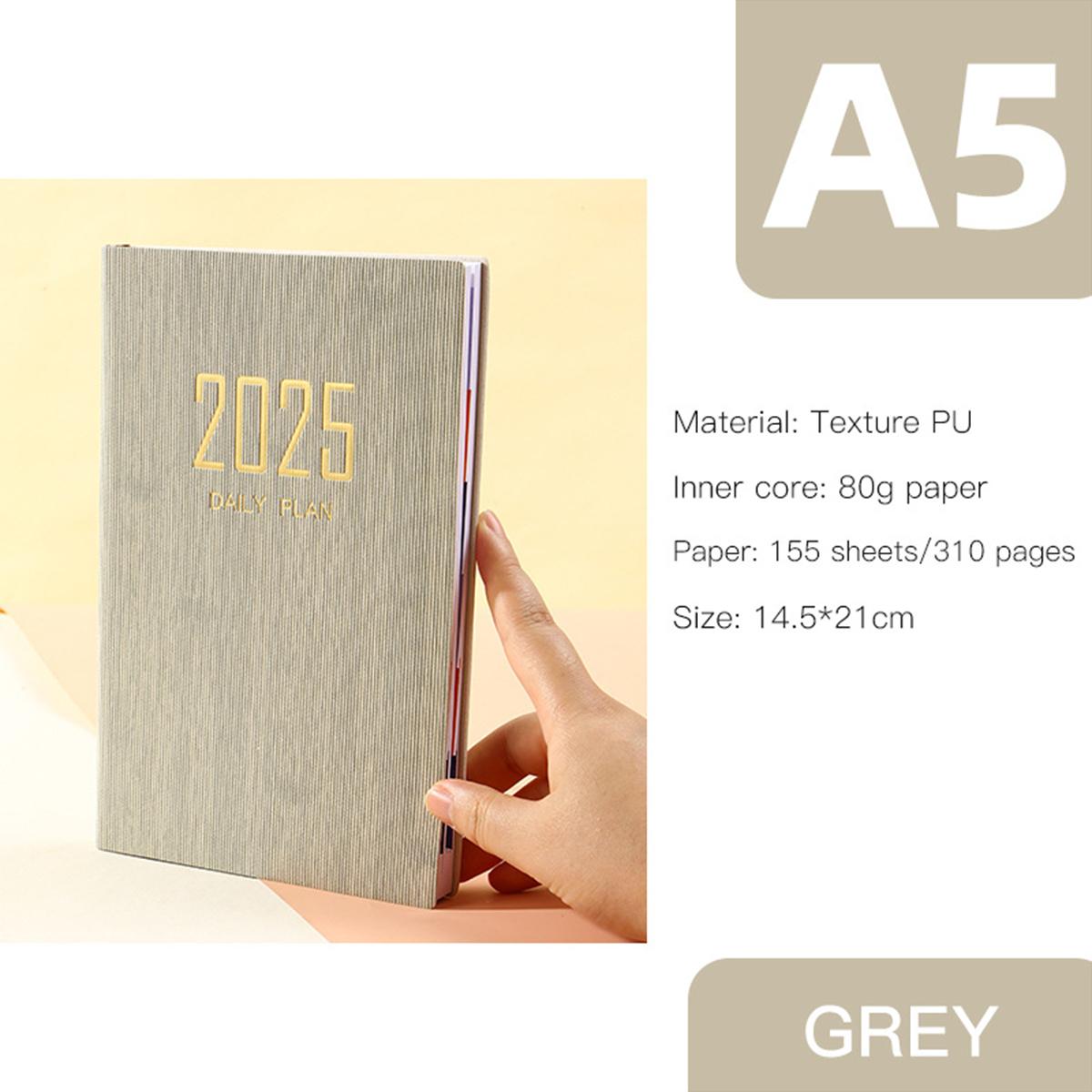 

(Возможна гравировка логотипа) Мягкий кожаный деловой план на 2025 год, ежедневник для студентов на 365 дней, записная книжка, памятка, внутренние страницы на английском языке A5