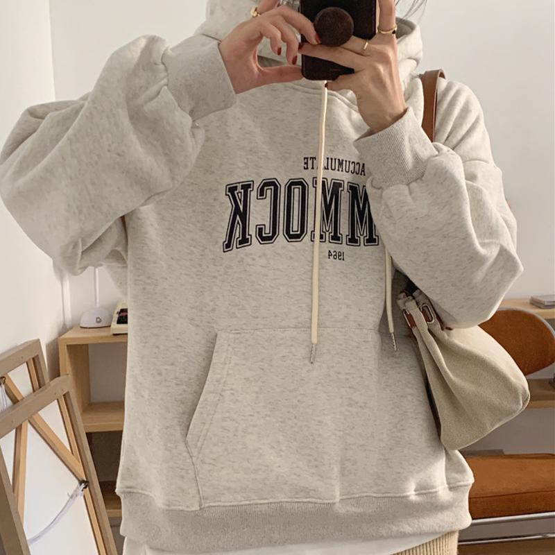 

Толстовка с капюшоном и пуловером с буквенным принтом для женщин, свободный топ с длинными рукавами One size абрикосовый