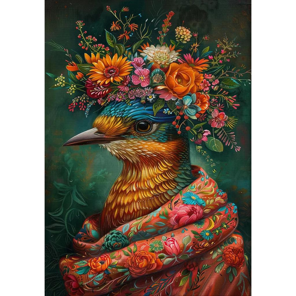 Vintage Maximalist Floral Wild Animal Canvas Painting Lion Owl Peacock Wolf Flower Poster Print Wall Art Picture Home Decor