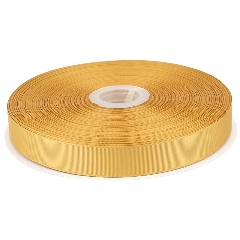 

[Tekdeere]Width 25mm solid gold grosgrain ribbon, perfect for gift wrapping, sewing, hair accessories, wedding decorations - 91m/roll