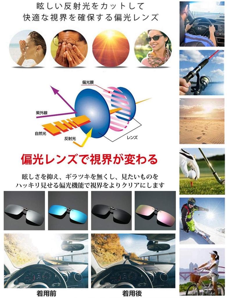 KANGYONG Polarized Clip-On Sunglasses - Fixed Type - Compatible with Glasses, Car Use, Wears Over Glasses, Daytime UV400 Protection