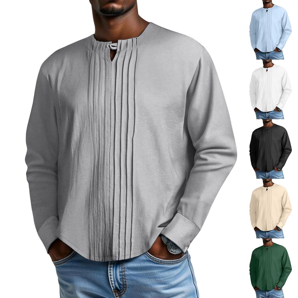 Men's Stripes Round Neck Solid Color Versatile Shirt