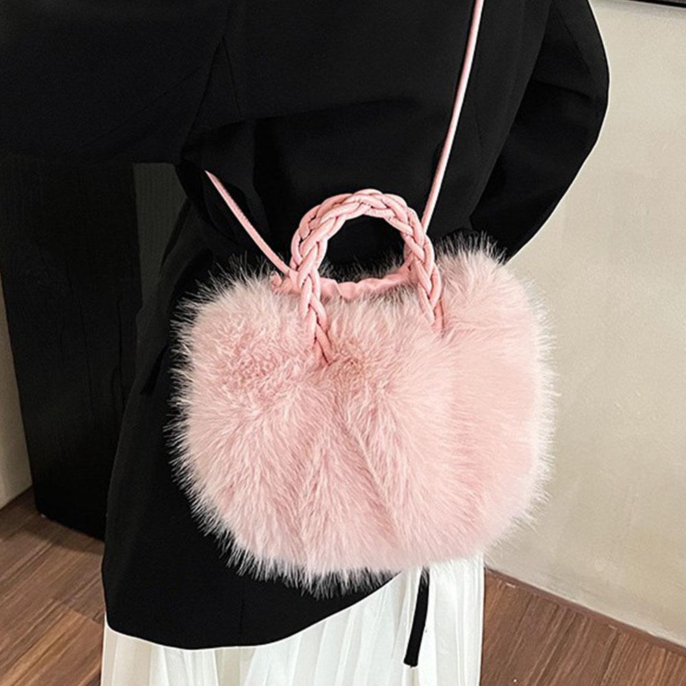 Cute Pumpkin Bag Faux Fur Tote Bag Women's Bucket Plush Luxury Design Ladies Handbags Soft Winter Crossbody Shoulder Bags
