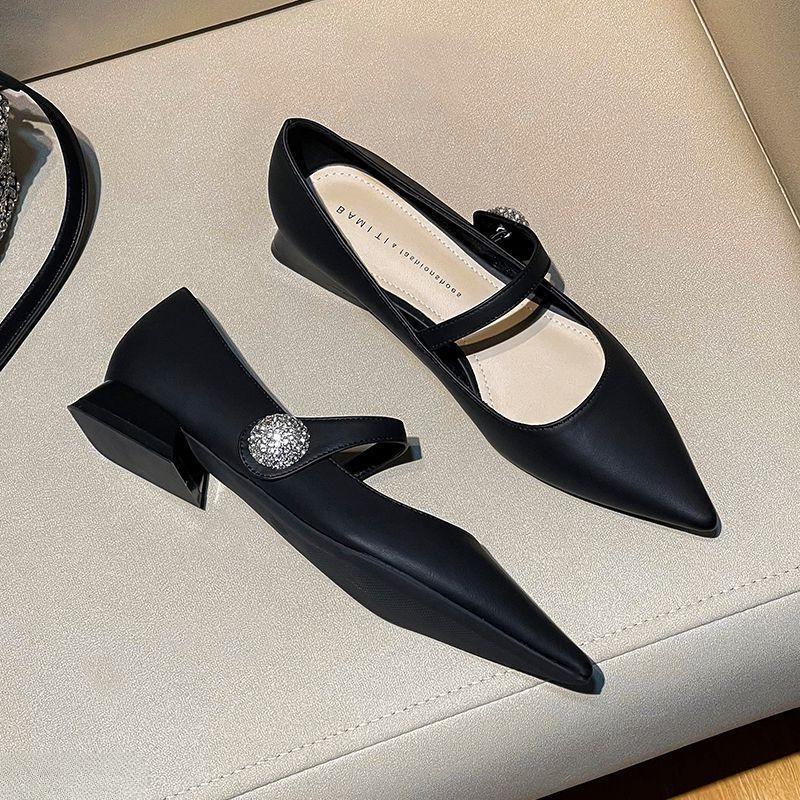 French Pointed Mary Jane Shoes Fashion Female Retro Comfort Flats Ladies Elegant Low Order Shoes Black Sexy Women's Flat Zapatos