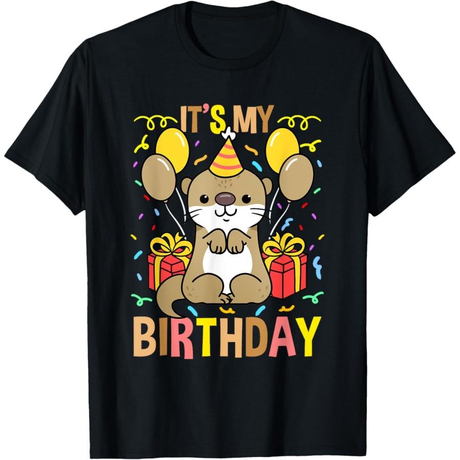 Its My Birthday Otter T-Shirt - Unisex-Adults - Black - Small - Short Sleeve - Birthday-Themed S