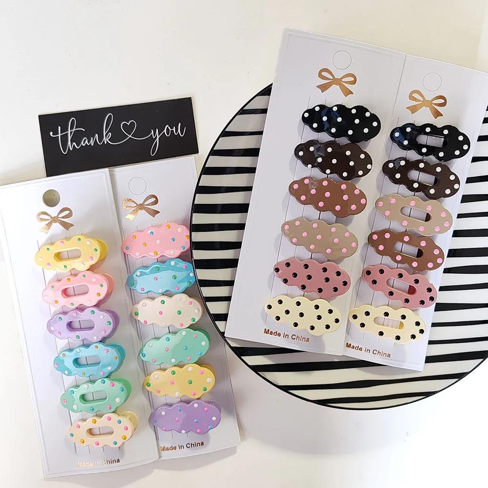 6pc Cute European and American Colorful Dot Hairpin Hair Side Clips for Women Girls Children Gift Korean Hair Accessories