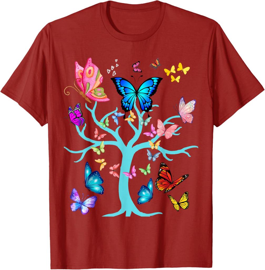 Butterfly Tree of Life Graphic Print Men Women Casual Short Sleeve T-Shirt Trip Casual Tee