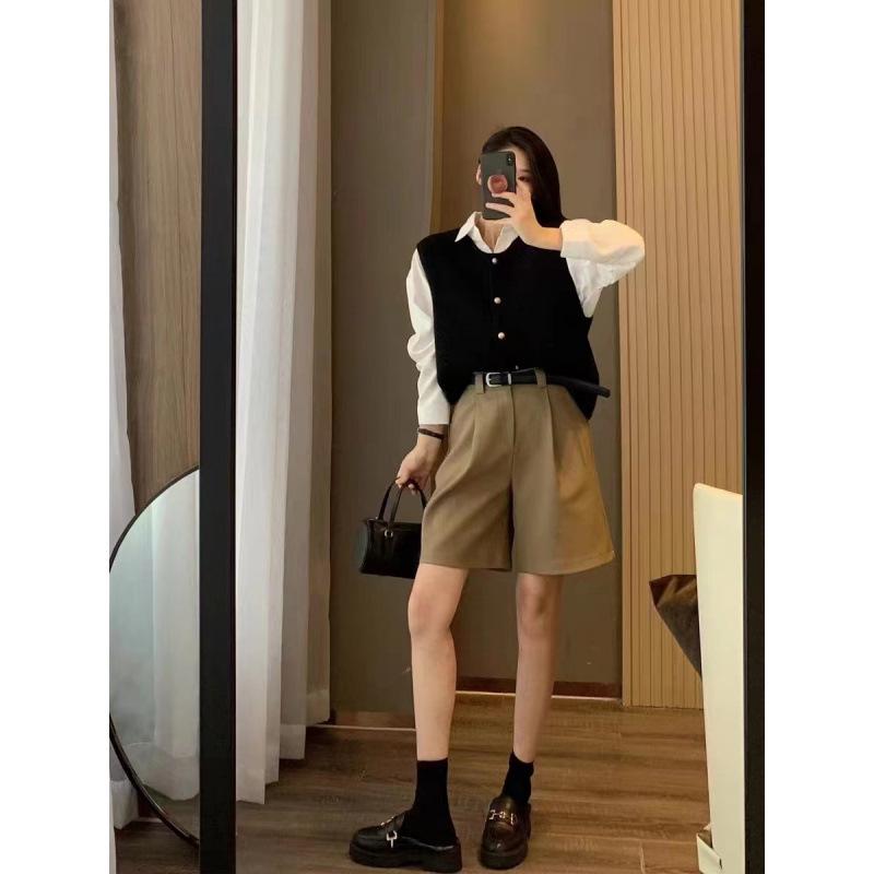 YS Women's Korean Style Slim Fit Layered Sweater Vest - Autumn/Winter Round Neck with Gold Buttons