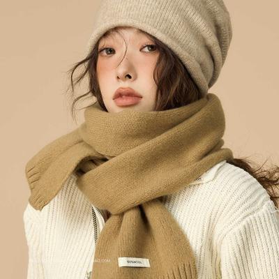 Australischer 100% Wollschal Damen Winter Einfarbig Warm Khaki Retro College-Stil Amerikanischer Schal Herren Tide