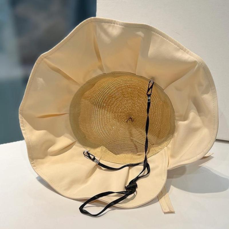 Summer Women Bucket Hats Uv Protection Sun Hats Soft Foldable Straw Woven Wide Brim Outdoor Beach Hat Panama Cap Sunshade Caps