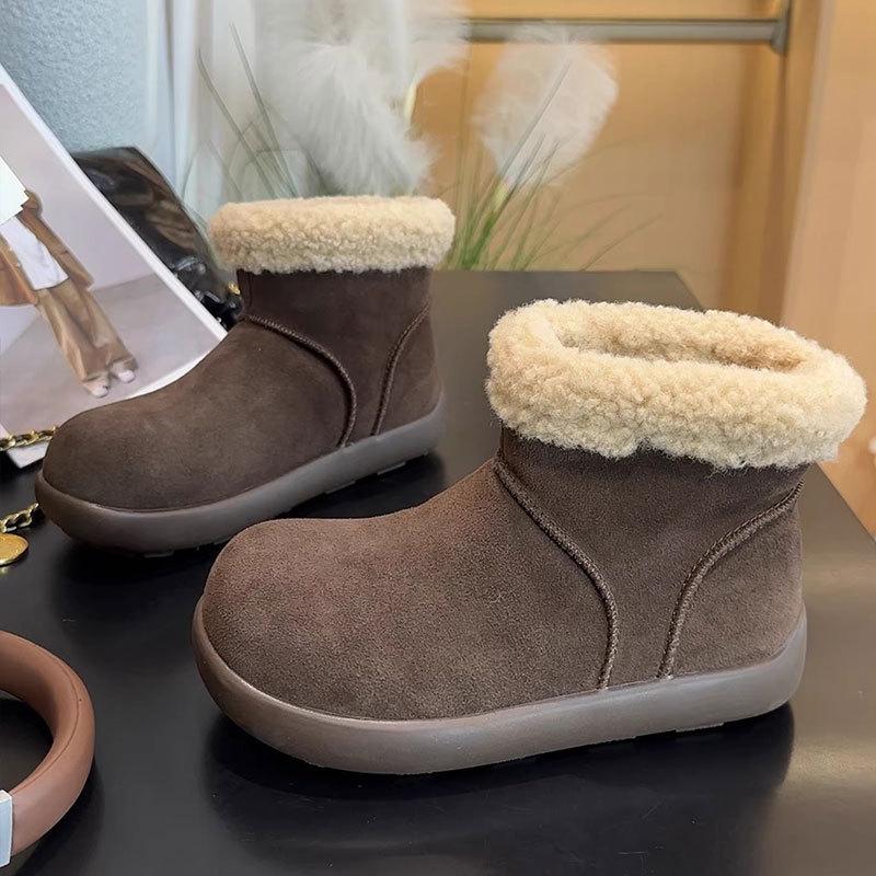 Real fur integrated snow boots women's winter new piled thickened cotton shoes thick-soled warm short boots